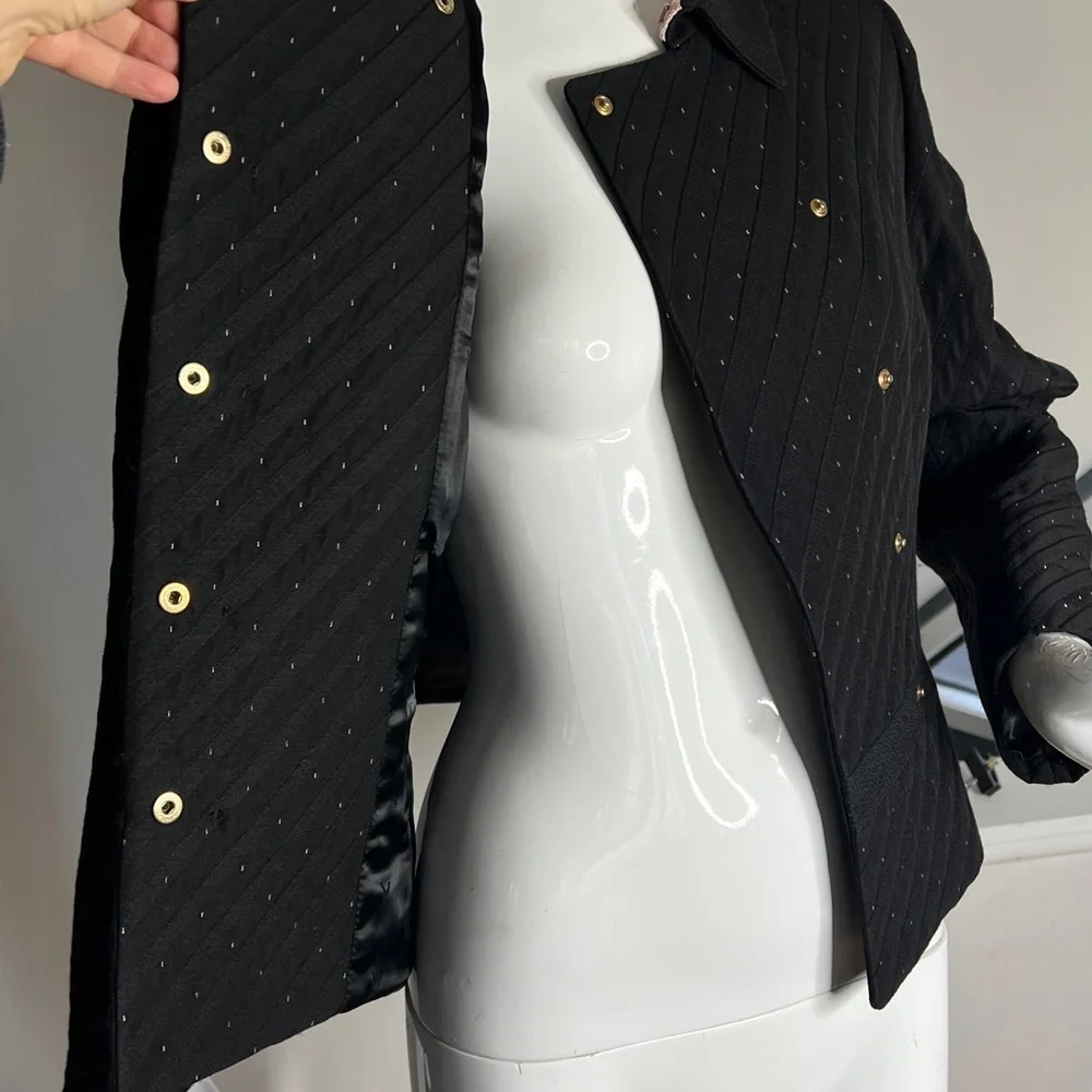 Valentino Sz 16 / 50 Wool Acetate Black Blush Pink Dot Snap Closure Jacket